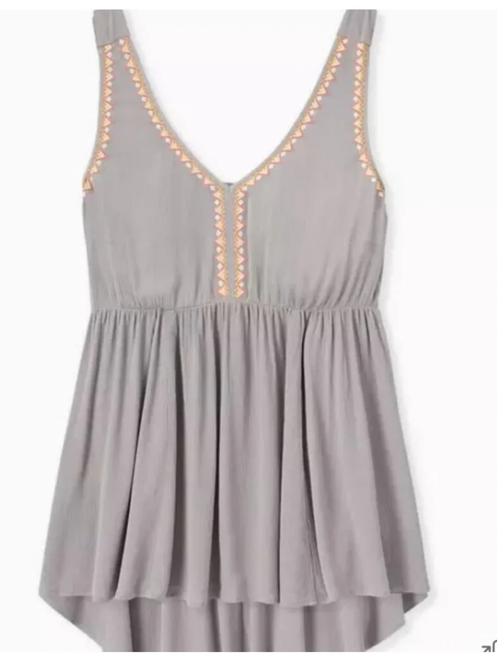Torrid Light Gray Crinkle Gauze Coral Yellow White Embroidered Tank Top 0X - Picture 1 of 9